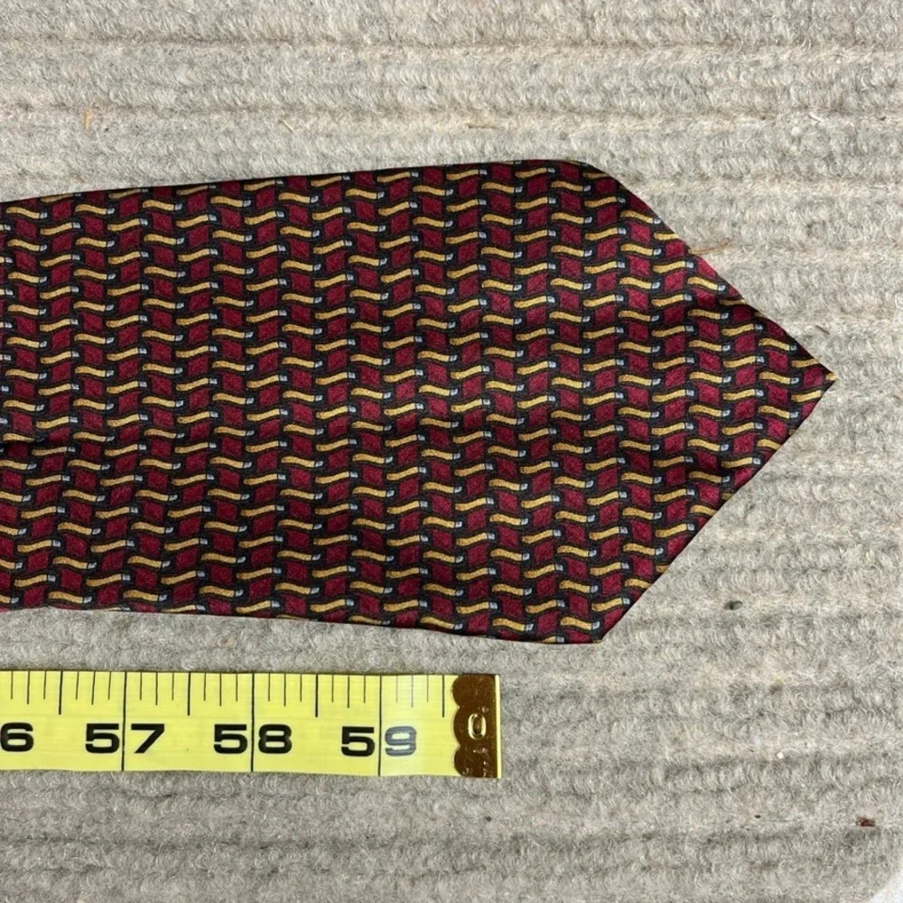Cocktail Colors Mens Silk Necktie Red Gold Geometric Pattern Hand Made Classic